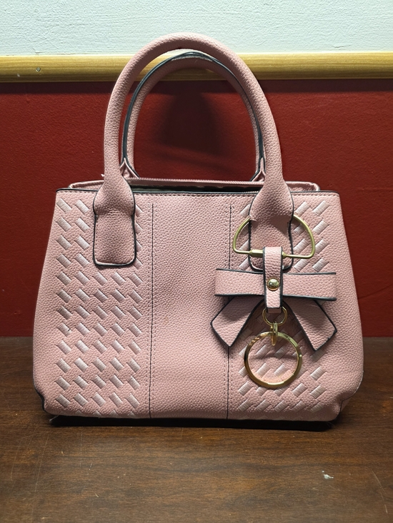 The Unbranded Brand Handbags - Chic Pink Satchel with Bow Charm and Gold Accents